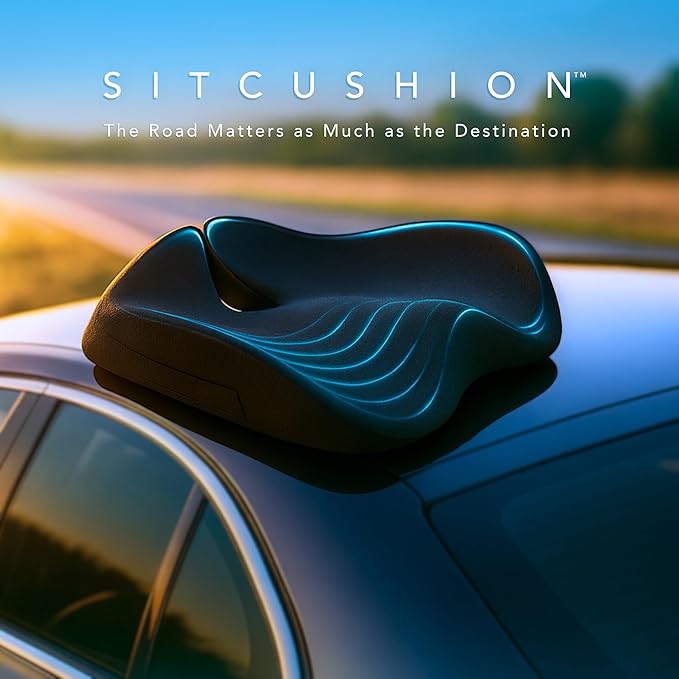 Car Seat Cushion for Driving — Orthopedic Memory Foam Car Seat Pad for Sciatica, Tailbone, and Back Pain Relief for Long Drives. Bonus: with Extra Non-Slip/Washable Cover(Black)