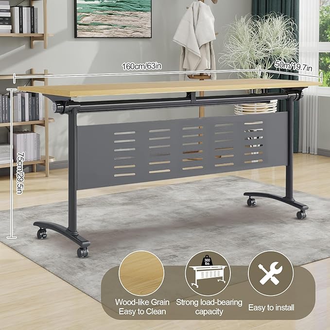 Folding Conference Table - Modular Conference Room Tables Foldable & Stackable Boardroom Table with Casters | Large Rectangle Office Meeting Table for Training Rooms(6PCS, Tables Only)