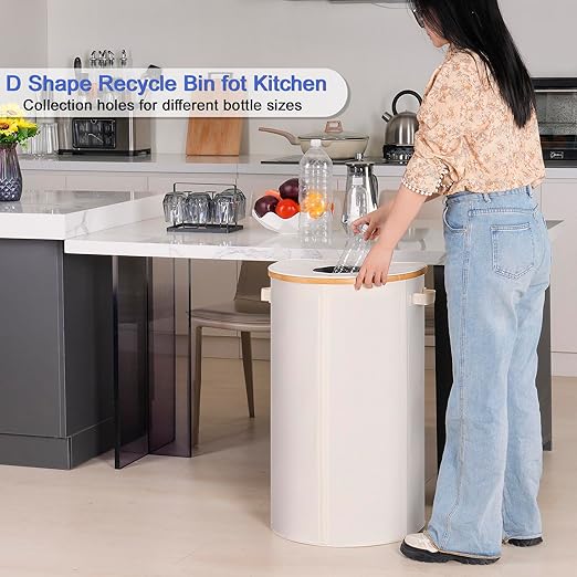 Efluky Recycling Bin 100L, 26 Gallon, Beige, D-Shaped, Oxford Fabric, 17.32"L x 12.9"W x 11.46"H, 2 Removable Inner Bags, Lightweight, Open-Top, Cycling, Kitchen