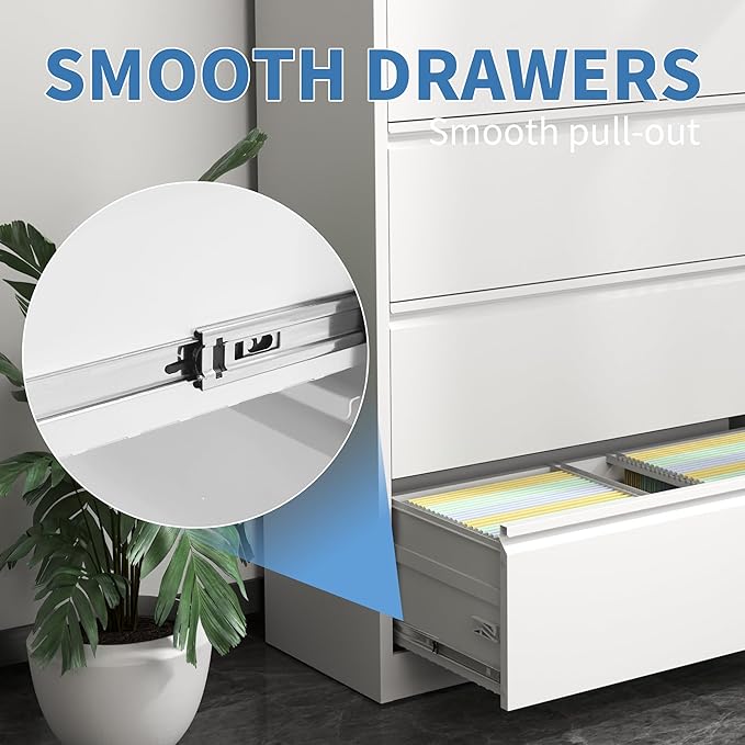 File Cabinets 5 Drawer,Metal Office Storage Filing Cabinet with Lock,White Lateral Filing Cabinet for Home Office,Horizontal Locking File Cabinets for Legal/Letter/A4,Assembly Require,White