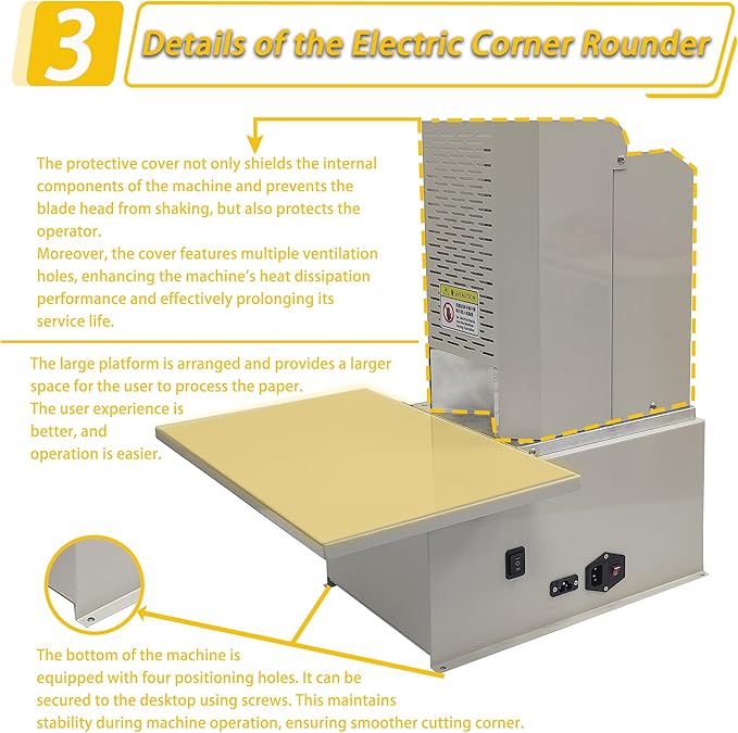 Electric Corner Rounder Machine 50mm Capacity Round Corner Cutter with Safety Guard & Foot Pedal 7PCS Blades R3-R9 Commercial Corner Rounding for Documents Certificates Books Packaging