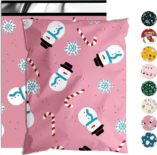 Christmas Poly Mailer 10x13 Inch 100 Pcs, Waterproof Shipping Bags for Clothing, Tear-Resistant Mailier, Strong Mailing With Self-Seal - Snowmen Printed