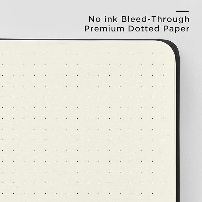 &And Per Se Dotted Journal Notebook, A5 Hardcover Leather Bullet Dotted Journal, 160 Pages 100 gsm Thick Dotted Paper，3 Sheets of Stickers Included (Black)