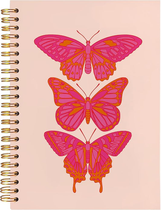 BearCake Hot Pink Preppy Butterfly Journal Notebook, Aesthetic Notebooks, Butterfly Gifts for Women, Pink Office Supplies, Pink Desk Accessories for Women Office, Hardcover Spiral Notebook 5.5x8.3