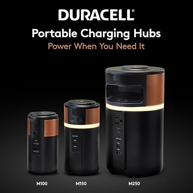 Duracell M100 Portable Charging Hub – 92W Charger for Laptops & Tablets, Wireless Charging for Cell Phones & Earbuds – Light & Compact Power Bank Station w/ USB-C & USB-A Ports, Charging Dock