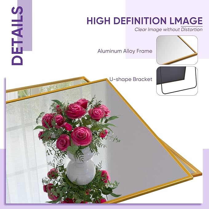 Full Length Mirror, 86"x46" Oversized Floor Mirror Freestanding, Full Body Mirror Floor Standing Mirrors with Stand, Hanging Mounted Mirrors for Bedroom Living Room, Gold, Rect Style