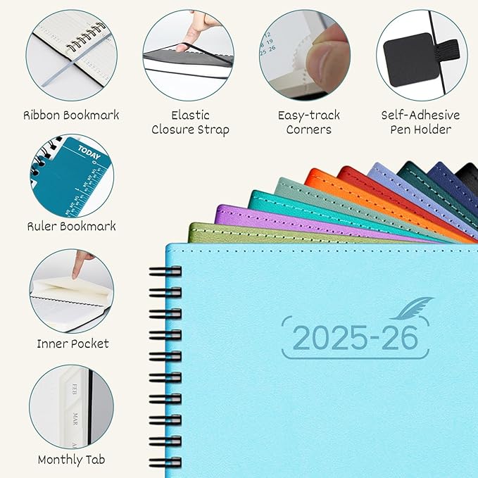 BEZEND Planner 2025-2026 Weekly and Monthly, 5.8" x 8.5" Academic Calendar (Jul 25-Dec 26) Vertical Daily Appointment with Hourly Timeslot & Monthly Tab, Spiral, PU Leather Softcover - Lavender