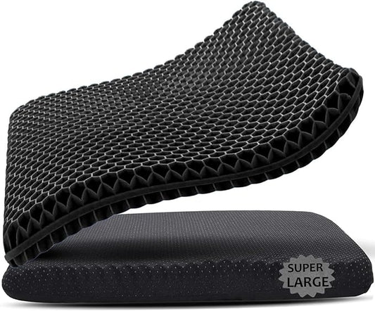 Gel Seat Cushion, 19x19inch Super Large Gel Cushion Pressure Pain Relief Seat Cushion for Long Sitting, Soft Breathable Gel Chair Pads for Home Office Wheelchair Car Seat (Black)