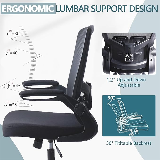Desk Chairs with Wheels, Ergonomic Mesh Office Chair Adjustable Height and Swivel Lumbar Support Home Office Chair with Flip Up Armrests, Set of 4
