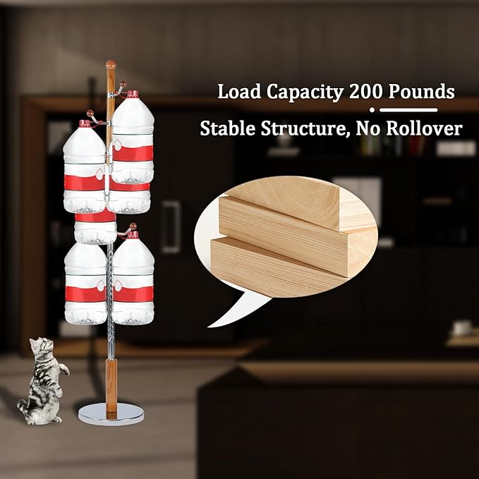 Coat Racks FreeStanding with 14 Hooks, Natural Wood Coat Rack with Solid Round Base, Adjustable Height Coat Racks, Easy Assembly for Hallway, Bedroom and Office (Solid Wood Metal Hook)