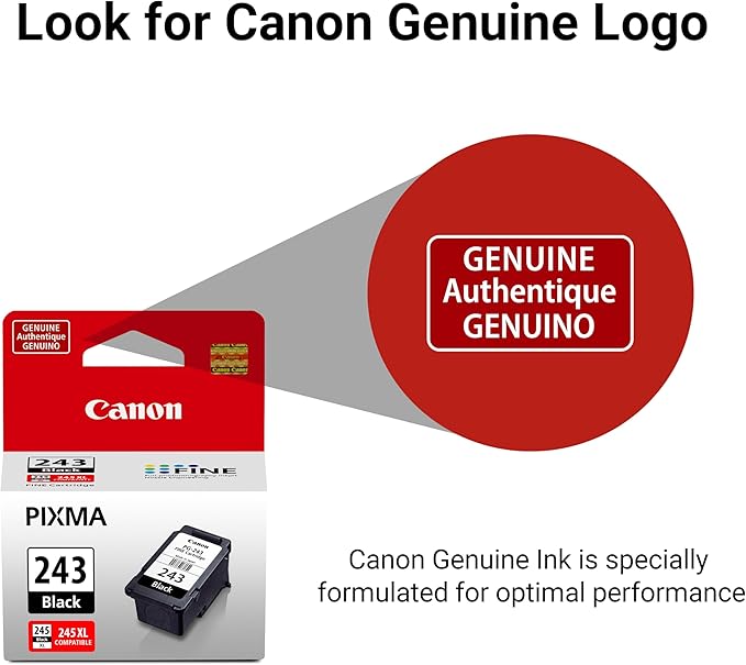 Canon PG-243 Genuine Black Ink Cartridge, Compatible with iP2820, MX492, MG2420/2520/2920/2922/2924/3020/2525, TS3120/302/302a/202/4520/3320