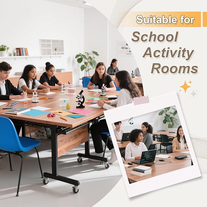 Conference Room Table with Silent Wheels, Mobile Folding Conference Table for 16 Person,Flip Top Office Training Tables with Walnuts Wood Tabletop, for School,Business Meeting Rooms (8Pack 71in)