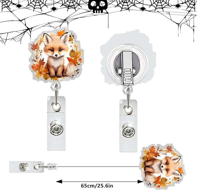 Cute Animal Badge Holders Fall Badge Holder with 360 Swivel Alligator Clip Acrylic Fox Badge Clip Designs Autumn Leaves Badge Reel ID Card Holders Name Card for Teacher Nurse Doctor Worker