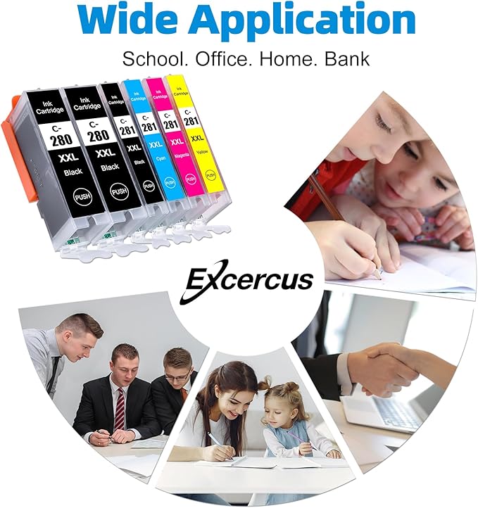 Compatible Ink Cartridge Replacement for Canon PGI-280 XXL CLI 281 Compatible with Canon Pixma TR7520 TR8520 TS6120 TS6220 TS6320 TS8120 TS8220 TS9120 TS9520 TS9521C (2PGBK & BK/C/M/Y 6 PK)