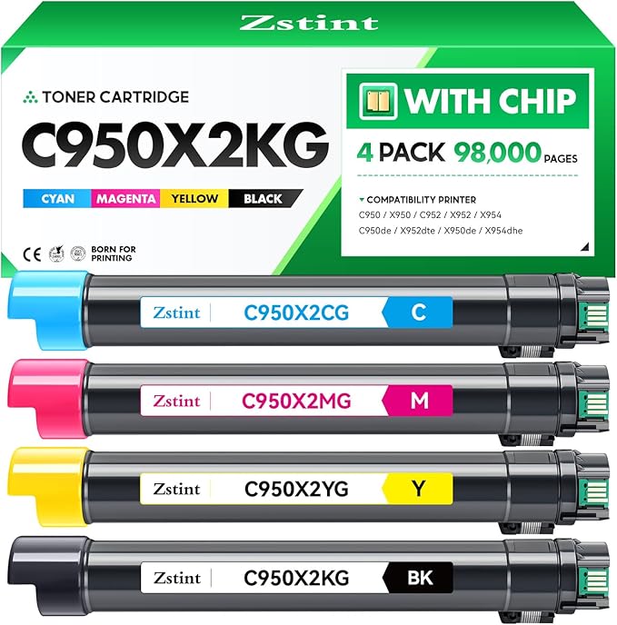 C950X2KG C950X2CG C950X2MG C950X2YG Toner Cartridge Set 4-Pack Replacement Compatible with Lexmark C950 X950 C952 X952 X954 C950de X952dte X950de X954dhe Laser Printer Ink Black Cyan Magenta Yellow