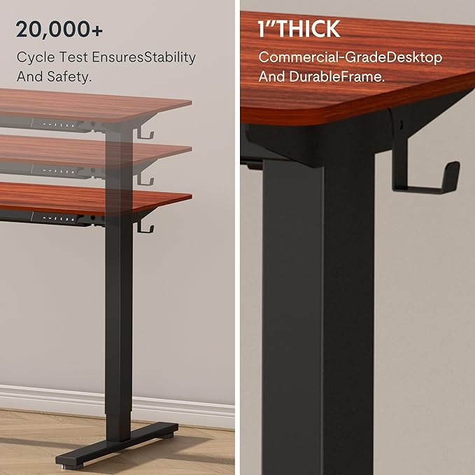 FLEXISPOT EN1 Whole-Piece Standing Desk - 55 x 28 Inches Electric Stand Up Workstation, Home Office Computer Height Adjustable Desk (Black Frame + 55" Mahogany Top, 2 Packages)