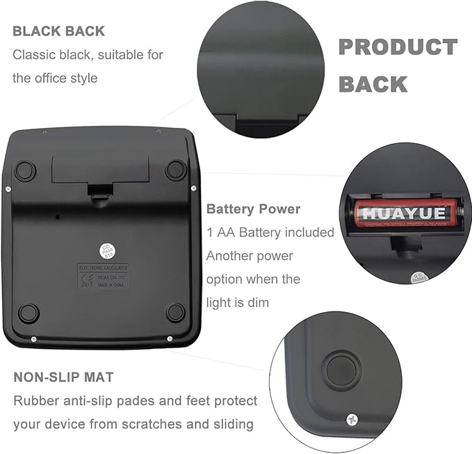 Calculators, Large Button Calculator with Angled LCD Display 12-Digit Dual Power Handheld Desktop Feature for Office, School, Home(Black, Pack of 5)