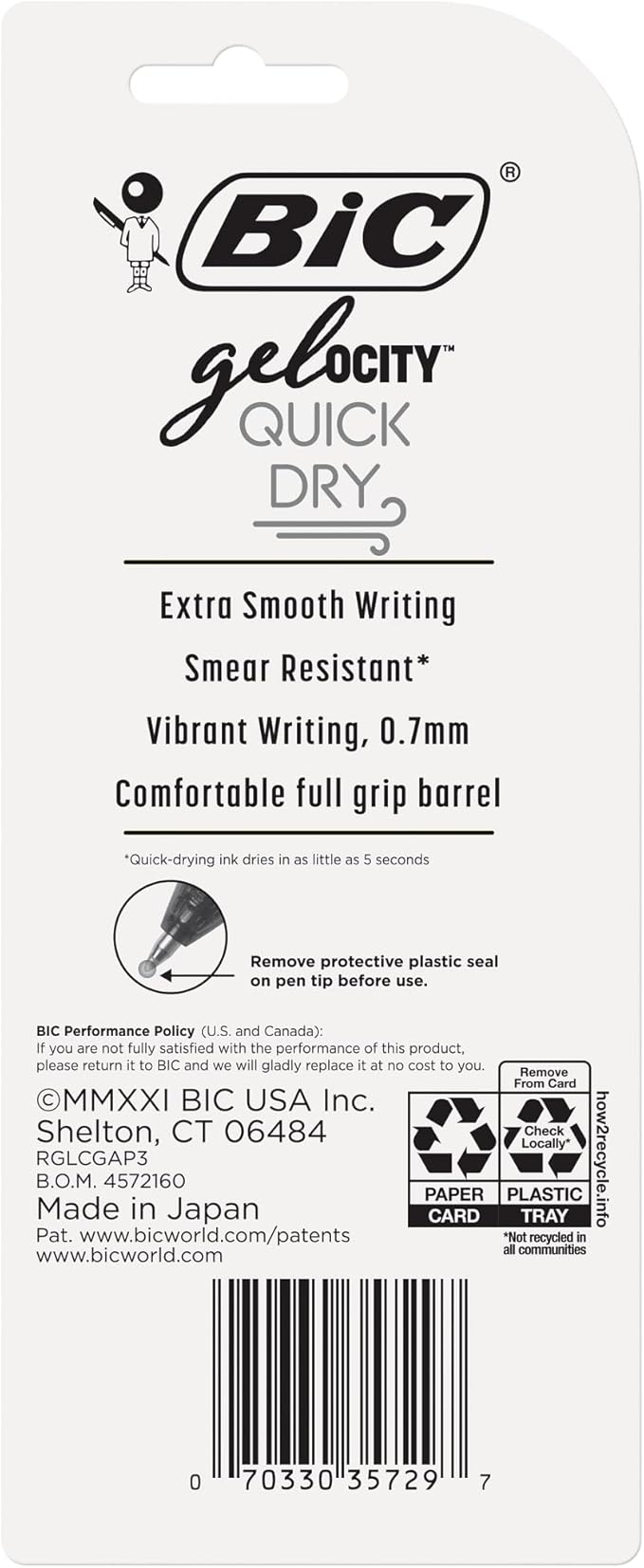 BIC Gelocity Quick Dry Assorted Colors Gel Pens, Medium Point (0.7mm), 3-Count Pack, Retractable Gel Pens With Comfortable Full Grip