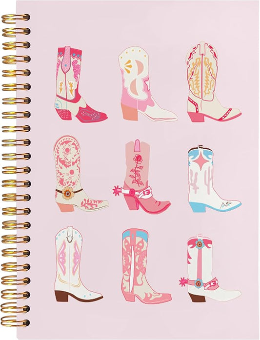 BearCake Cute Pink Cowgirl Boots Spiral Journal Notebooks Women Girls,Western Cowgirl Gifts for Women,Western Office Supplies, Western Stuff for Women,Cowgirl Stuff, Boho Western Notebook,Cute Notebooks for Women 5.5x8.3
