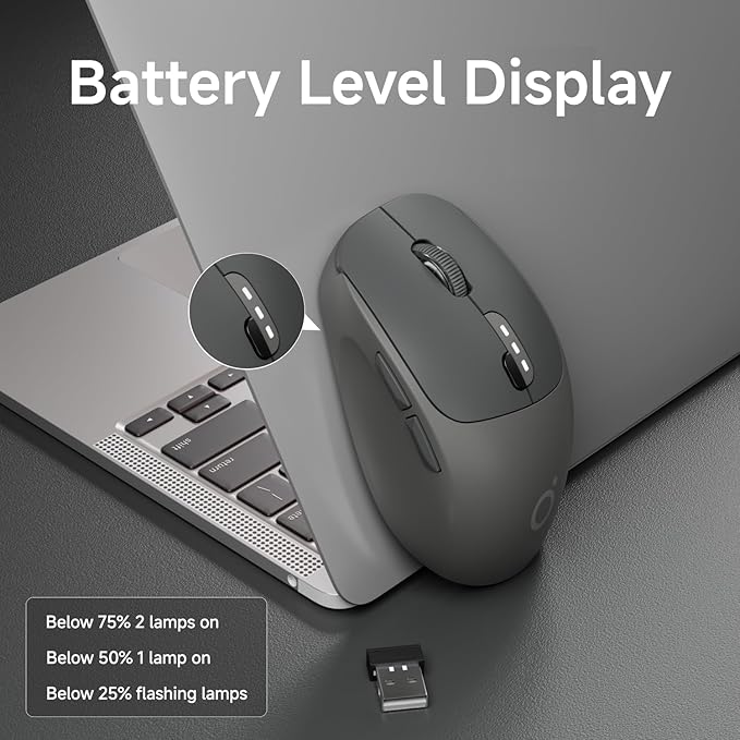 EWEADN Q5 Wireless Mouse, Bluetooth & 2.4G Quiet Computer Mouses with 1600 DPI, Battery Level Display, Ergonomic Office Mouse,6 Button Portable Cute Cordless Mice for Laptop/PC/Mac- Black