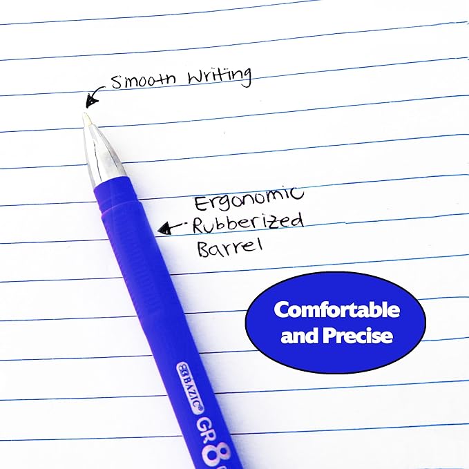 BAZIC Oil Gel Ink Pen, GR8 Assorted Colors w/Rubberized Barrel, 0.7 mm Medium Point Smooth Writing, for Office School (3/Pack), 1-Pack