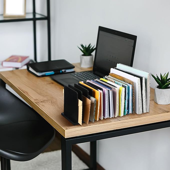 Desk Mail Organizer Wood File Holders 15 Slots Desk Organizer Countertop Letter Sorter Desktop Mail Paper Holder Folder Filing Cell Phone Document Storage Tray(Black)