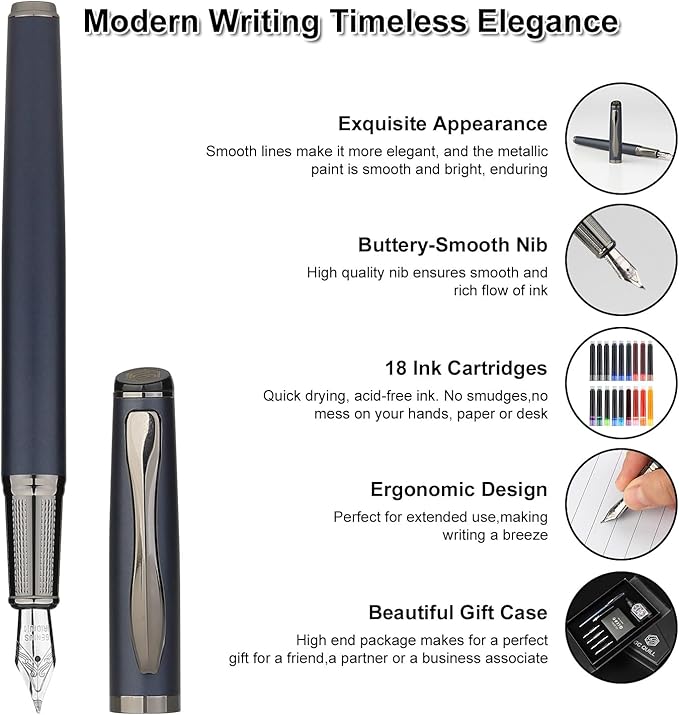 GC QUILL Calligraphy Fountain Pen Set - Includes 5 Nibs, Ink Bottle, Ink Refill Converter and 18 Cartridges, Fancy Pen for Women Men Gift - MU-25