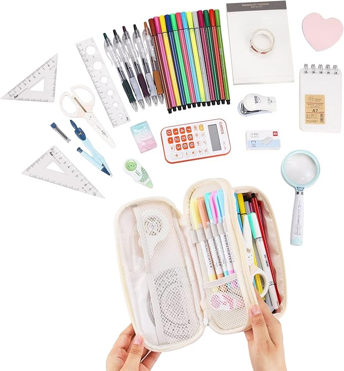 Dugio Big Pencil Case for Girls Organizer Pencil Bag with Zipper Pencil Pouch for School Teens Kids Aesthetic Large Pencil Pouch Pink