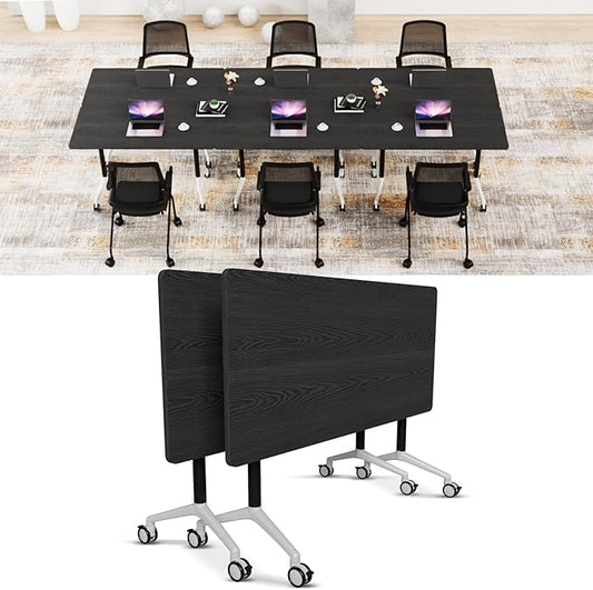 Conference Room Table with Flip-Top Design for Dynamic Meetings, Business Table Computer Desk with Heavy-Duty Frame,Foldable Seminar Meeting Tables for Home Office (2, F, 61IN)