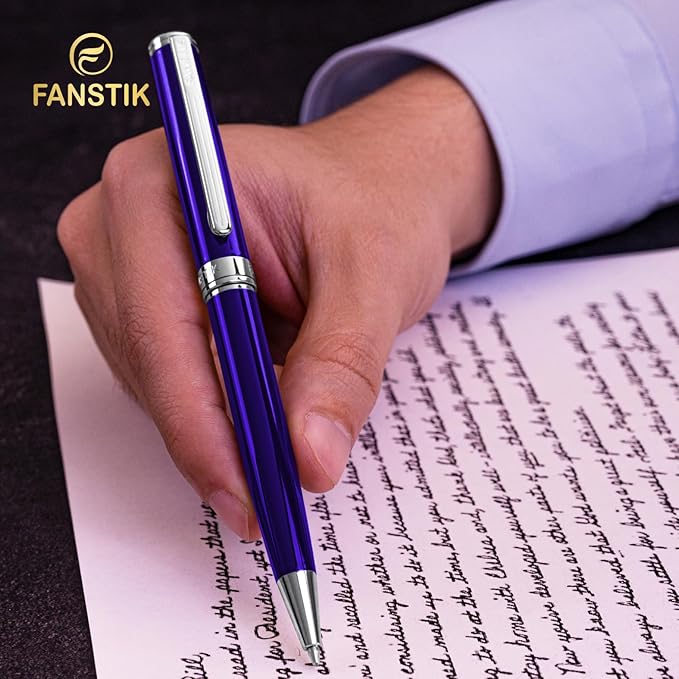 Blue Luxury ballpoint Pen (Made In USA) fancy gift set for women, Chrome Finish, Professional executive pen gift set for men (Lux BallPoint Blue)