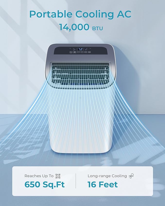 EUHOMY Portable Air Conditioners, 14000 BTU Portable AC Unit up to 700 Sq.Ft, 4-in-1 Portable Air Conditioner with Cool,mDehumidifier, Fan, Sleep Mode, 24H Timer, Remote, for Apartment, RVs, Bedroom