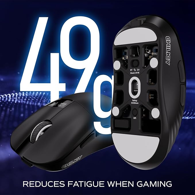 Chilkey Glacier LW 8K M Wireless Gaming Mouse with Screen - 49g Super Lightweight - Dual 8K Polling - Maximum 30000 DPI - Optical Switch - Tri-Mode 2.4G/USB-C/Bluetooth 5.2 - Black