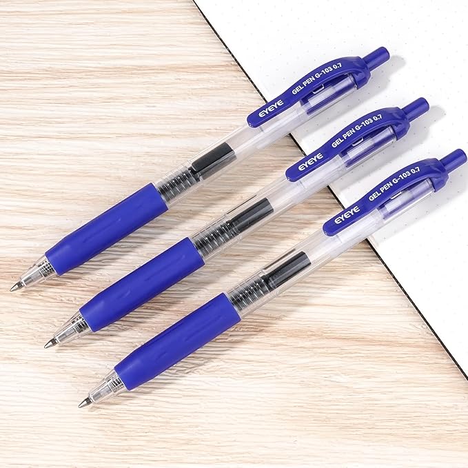 EYEYE G-103 Retractable Gel Pens 0.7mm, 25 Pack 0.7 mm Blue Ink Medium Point Ballpoint Pen Quick Drying, Pen Fine Point Smooth Writing Pens for for Office School Supplies