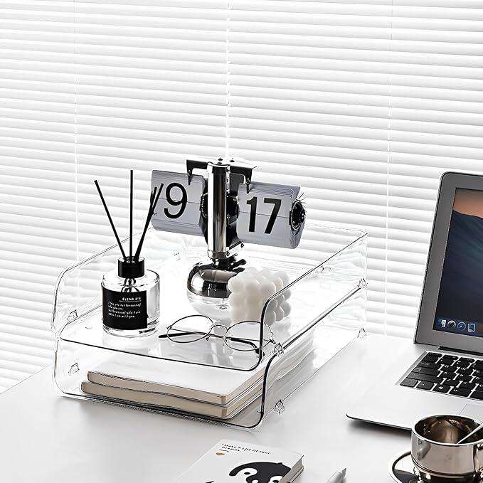 Gagee 2 Pack Paper Organizer for Desk,Clear Stackable Paper Sray, Office Desk Organizer for Notes, Pens, File, Document, Paper Holder ﻿