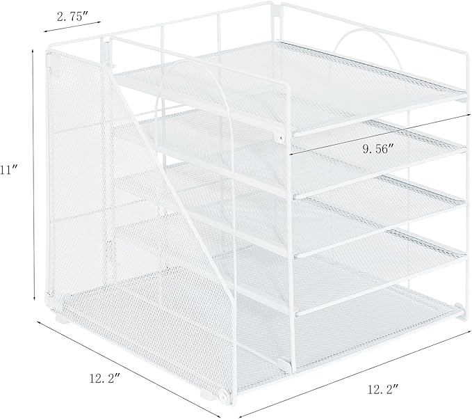 Desk Organizers and Accessories, 5-Tier Paper Letter Tray Organizer with File Holder, Desktop Organizer for Office Supplies, Office Desk Accessories & Workspace (White)