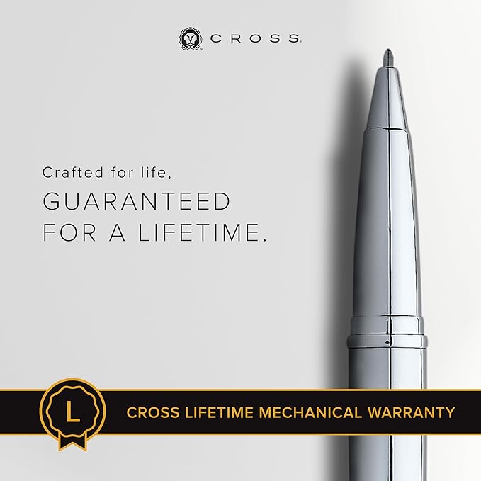 Cross ATX Refillable Rollerball Pen Presented in a Luxury Gift Box - Medium Point, Black Ink, Pure Chrome