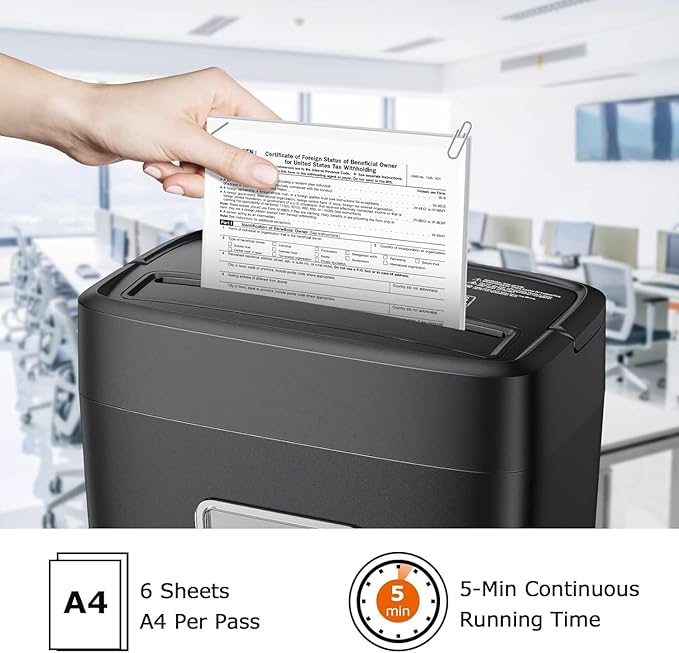 Bonsaii 6 Sheet High Security Micro Cut Paper Shredder, Credit Cards/Mail/Staples/Clips Shredder for Home Use with 4.2 Gallon Bin (C261-D)