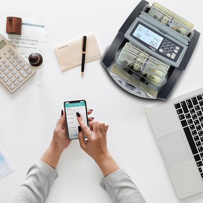 Cassida 5520 UV - USA Money Counter with ValuCount, UV/IR Counterfeit Detection, Add and Batch Modes - Large LCD Display & Fast Counting Speed 1,300 Notes/Minute