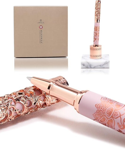 Executive Rollerball Pen Sets With Stand - Museum Art Collections - Crafting Timeless Beauty - Luxury Pen Gift & Office Desk Decor, German SCHMIDT refill, Solid Metal & Marble Texture