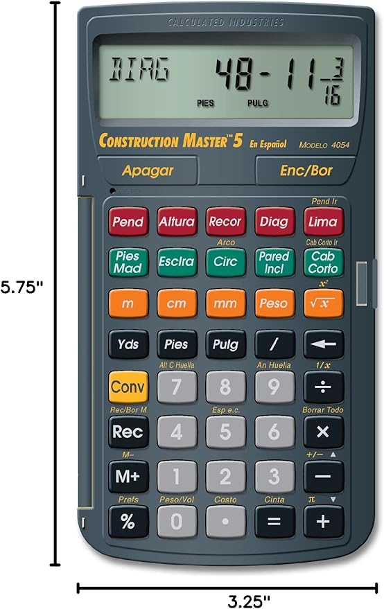 Calculated Industries 4054 Construction Master 5 en Espanol Construction Feet-Inch-Fraction Calculator for Carpenters [Calculadora de construcción con pies, pulgadas y fracciones para carpinteros]