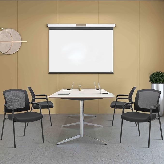 CLATINA Black Stacking Chairs Stackable Waiting Room Chairs with Armrest, Mesh Office Reception Guest Chair for Home Desk Conference Lobby Church Medical Meeting Training Ergonomic, Set of 8