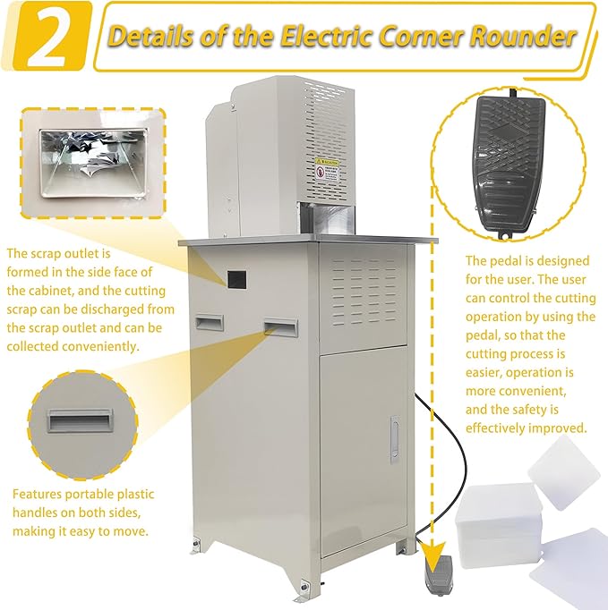 Electric Round Corner Cutter Machine with 5 Blades (8/10/12/16/21mm Radius) Foot Pedal Operation Safety Guard Heavy Duty Paper Corner Rounder for Paper Cardstock Leather Plastic