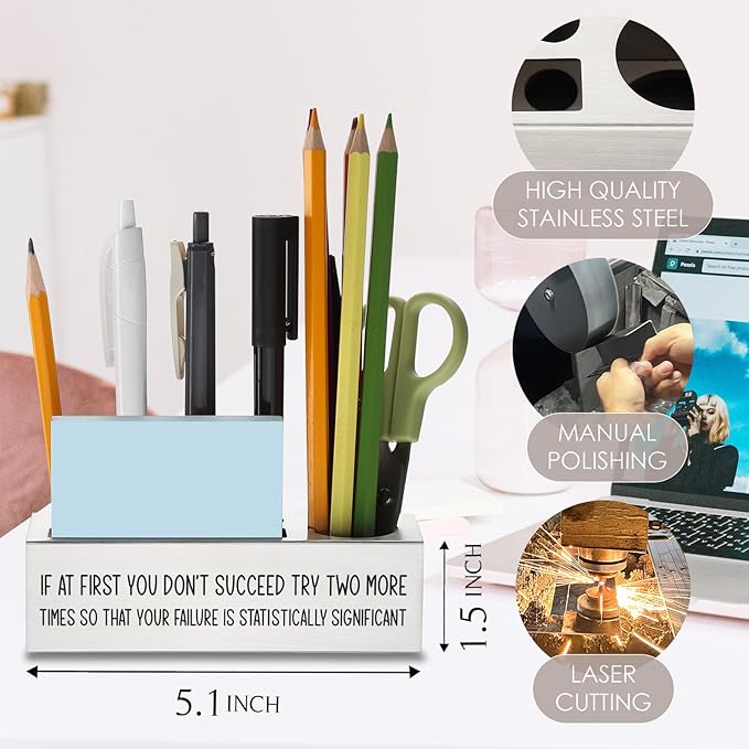 If At First You Don’t Succeed Pen Holder, Scientist Gifts Desk Decor Stainless Steel Pencil Holders WCC61