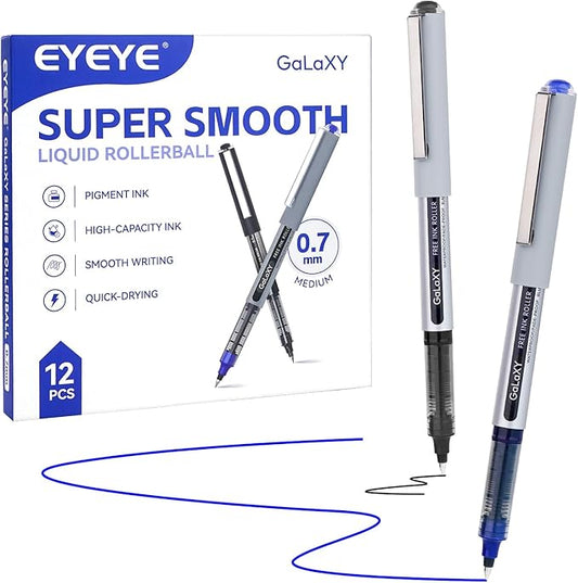 EYEYE Rollerball Pens 12 Pack 6 Black 6 Blue 0.7mm Medium Point Fine Tip Pens Quick Dry Liquid Ink Pens Smooth Writing for Journaling Office School Note Taking Supplies