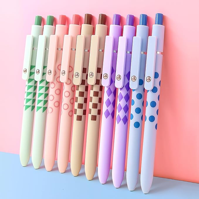 Gel Pens, 5 Pcs Medium Point Smooth Writing Pens Cute Pens for Women, High-End Series 0.7mm Black Ink Pens for Journaling Note Taking, School Office Supplies (5 Pcs Geometric Aurora)