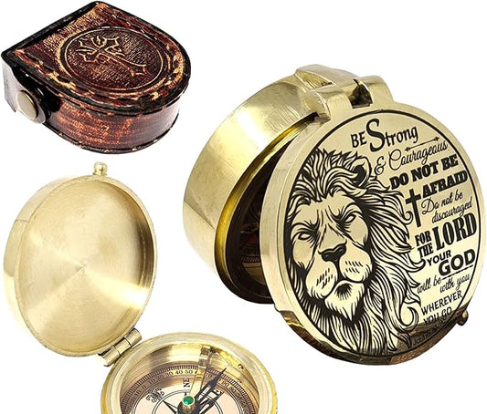 Brass Compass Engraved with Religious Scripture Verse - Ideal Gift for Son, Grandson, Daughter - Perfect for Baptism, Communion, Church and Graduation Day Present