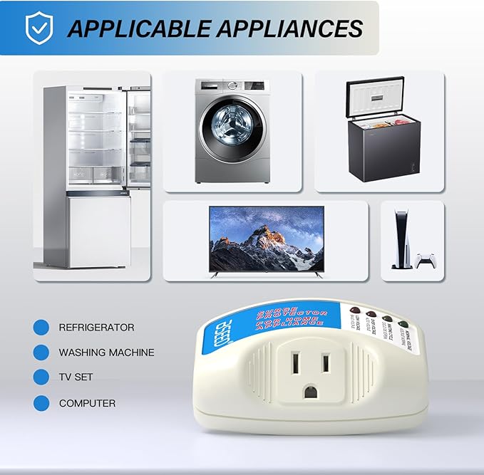 BSEED Surge Protector for Refrigerator, Single Outlet Surge Protector Plug in for Home Appliance Multi Function Plug with Protection Wall Mount Power Suppressor for TV/PC/PS5, 15A, 125V, 1875W, 1 Pack