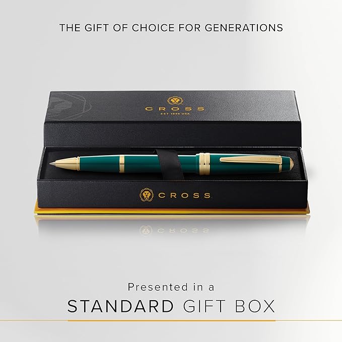 Cross Bailey Light Refillable Rollerball Pen Presented in a Everyday Gift Box - Medium Point, Black Ink, Polished Green
