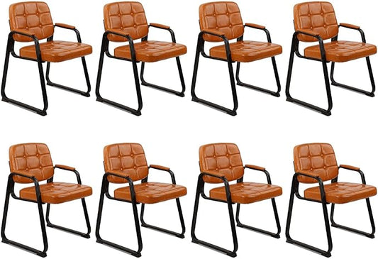 CLATINA Office Guest Chair, Leather Reception Chairs with Padded Arms, Desk Chair No Wheels Stationary for Conference Lobby Waiting Room Training Side Elderly, Set of 8-Orange