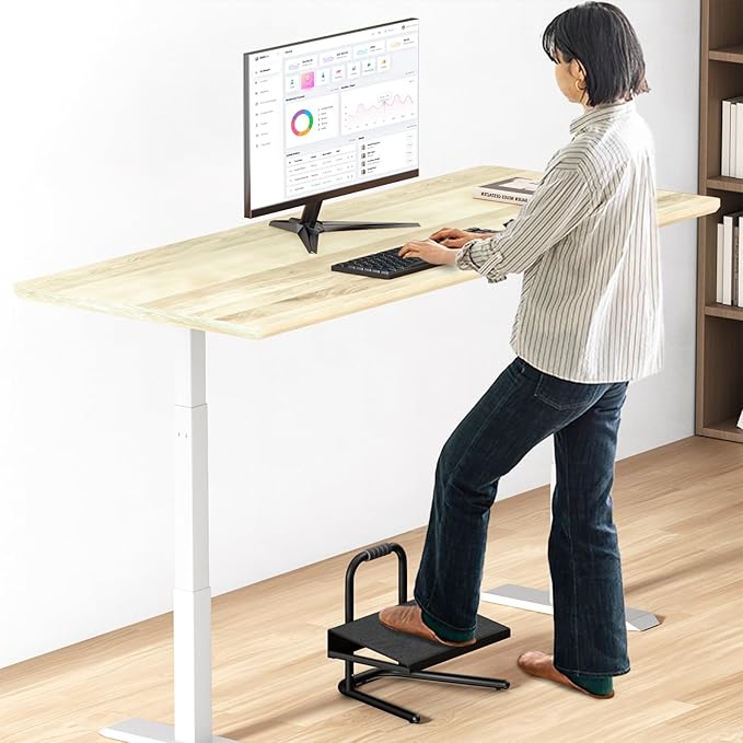 Height Adjustable Standing Foot Rest with Soft Grip Handle,Under Desk Footrest for Standing and Sitting,All-Steel Construction,Black
